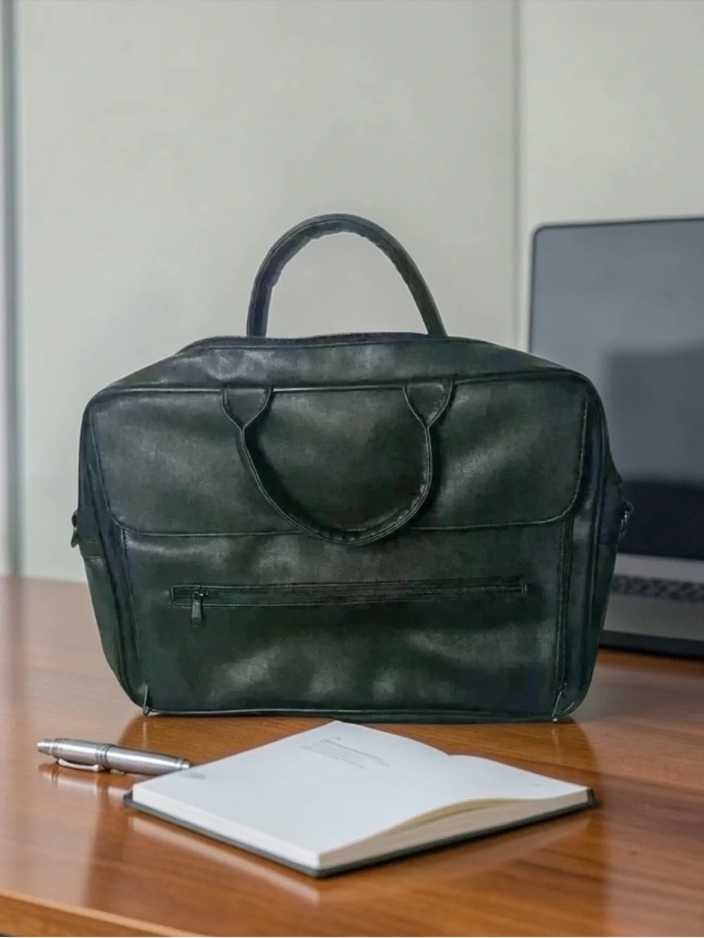 Travelwell Black Faux Leather Briefcase Laptop Bag Work Travel Bag